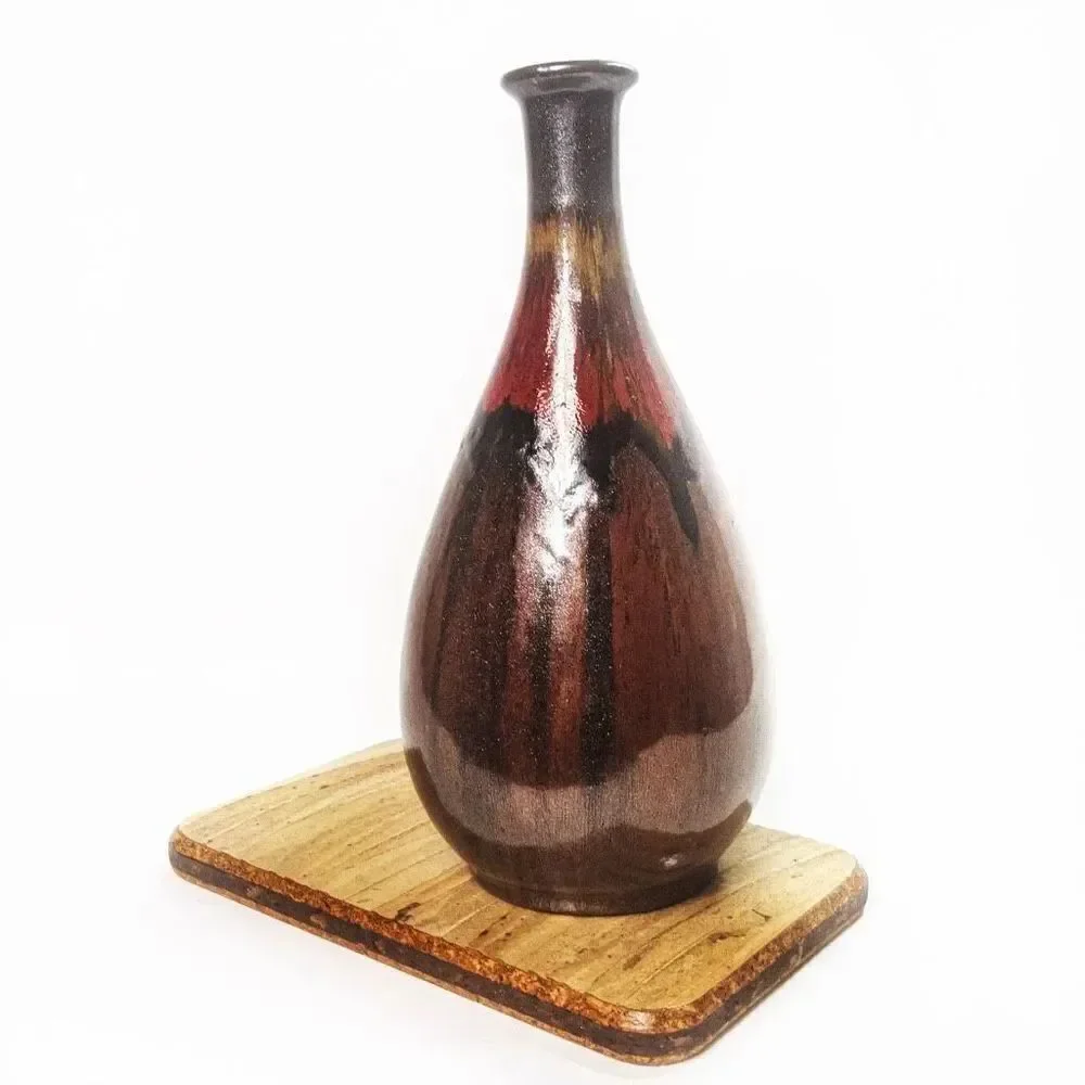 Tall Raku Drip Glazed Ceramic Studio Art Vase